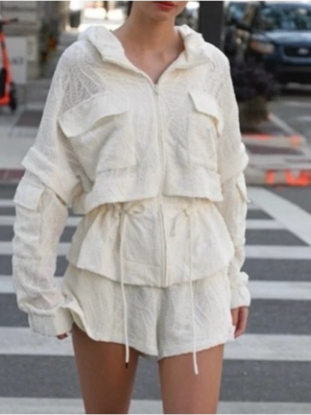 YLLW The Label 2 pc Noa Set Jacket Shorts Textured Ivory Cream Size XS NWT NEW